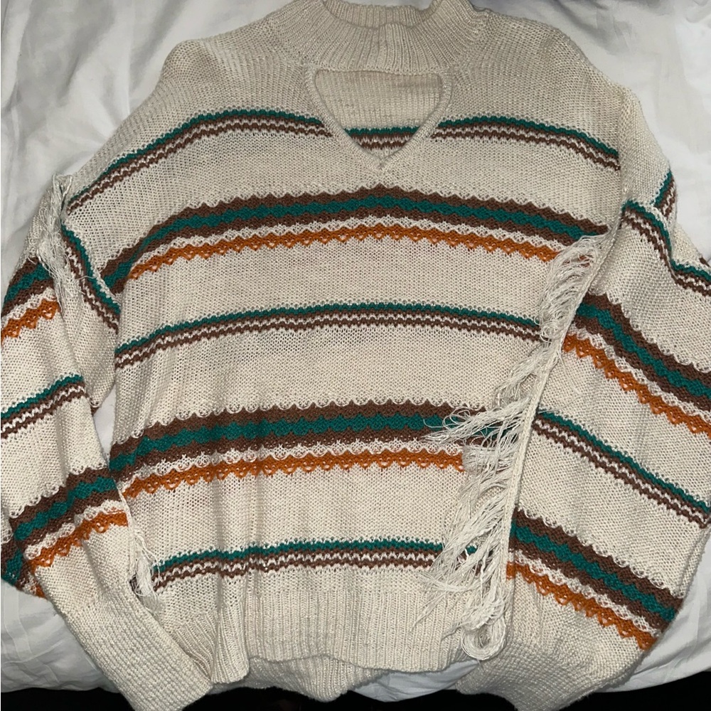Cato Cream Sweater with Multicolor Stripes